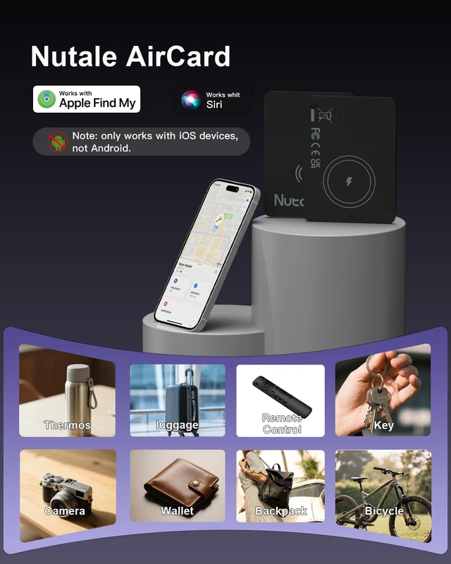 Alt view image 7 of 7 - Wallet Tracker Card, Rechargeable Find My Tracking Card (iOS Only) Find My Wallet Card MFi Certified Tracking Card, Magnetic Bluetooth Tracker Tag, IP68 Waterproof, For Key, Wallet, Luggage