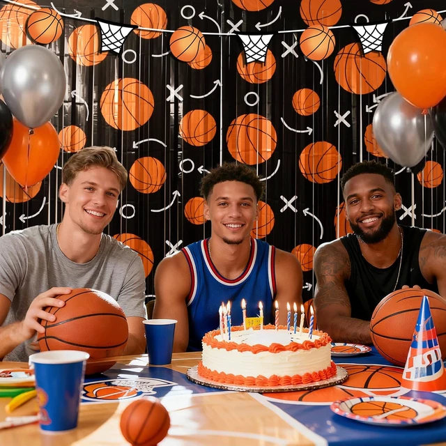 Alt view image 4 of 7 - Basketball Party Decorations, 4 Pack Basketball Birthday Party Photo Booth Prop, Black Orange Fringe Curtains Photo Streamers Backdrop for Sport Themed Birthday Party Wall Door Sign Decor