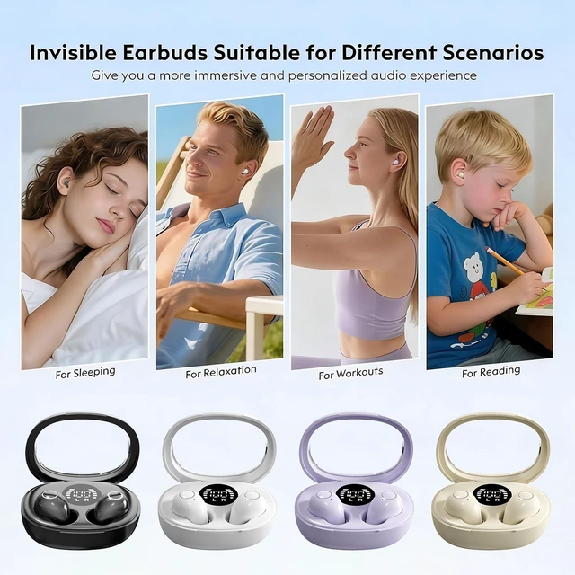 Alt view image 5 of 7 - Mini Invisible Sleep Wireless Bluetooth Headphones,Mini Invisible Silicone Sleep Earbuds for Side Sleepers,Invisible Headphones, Bluetooth Headset, for Music, Work, Study(White)