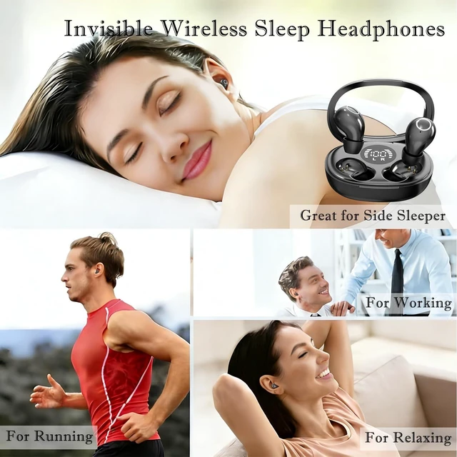 Alt view image 6 of 7 - Mini Invisible Sleep Wireless Bluetooth Headphones,Mini Invisible Silicone Sleep Earbuds for Side Sleepers,Invisible Headphones, Bluetooth Headset, for Music, Work, Study(White)