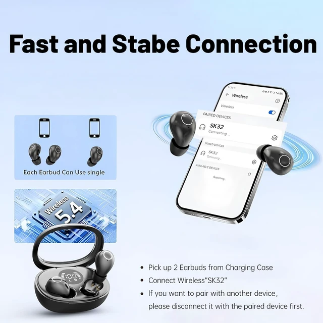 Alt view image 3 of 7 - Mini Invisible Sleep Wireless Bluetooth Headphones,Mini Invisible Silicone Sleep Earbuds for Side Sleepers,Invisible Headphones, Bluetooth Headset, for Music, Work, Study(White)