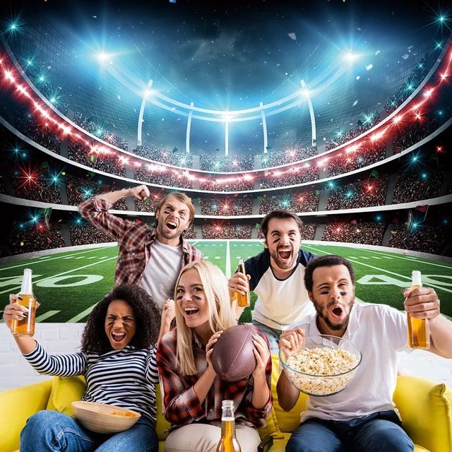 Alt view image 3 of 7 - Football Field Backdrop 8X6FT Sports Stadium Auditorium Light Background Football Photography Background, Football Theme Birthday Banner, Baby Shower Party Decoration Cake Table Photo Props