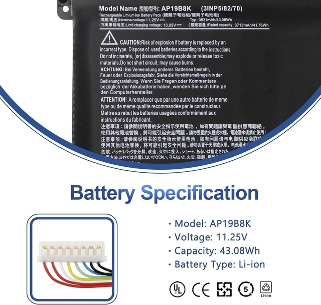 Alt view image 2 of 7 - AP19B8K AP19B5K Laptop Battery for Acer Aspire 3 A315-56 A315-57 A315-57G A315-58 A315-58G A315-59 A315-59G A317-53 A317-52 A317-53G Extensa 15 EX215-54 EX215-54G A317-53G-75TN 3INP5/82/70