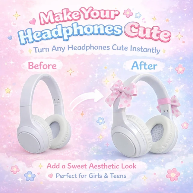 Alt view image 2 of 7 - 4 Pack Bow Headphone Accessories, Pink Satin Ribbon Bows, Cute Coquette Headphone Attachment for Girls, Y2K Aesthetic Headset Decoration, Gamer Gift for Women Streamers (Blue&Pink)