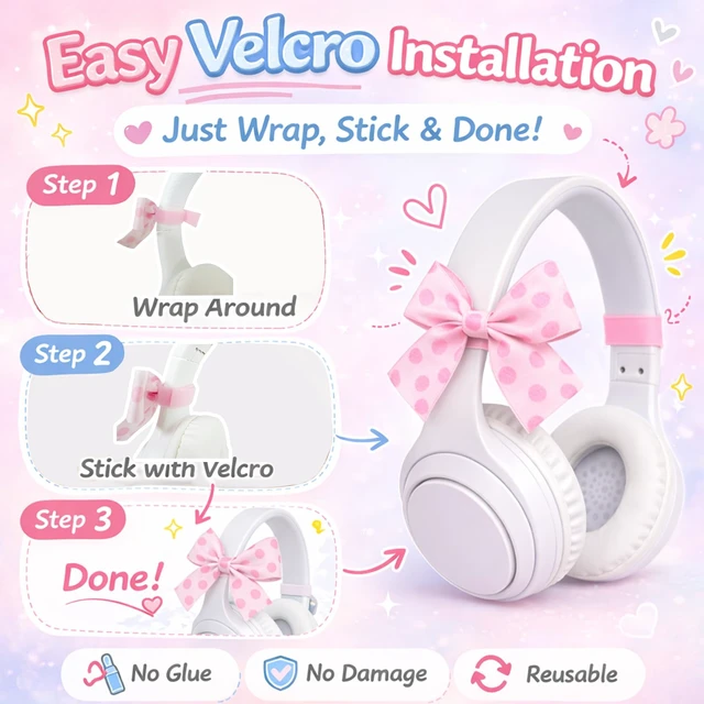 Alt view image 3 of 7 - 4 Pack Bow Headphone Accessories, Pink Satin Ribbon Bows, Cute Coquette Headphone Attachment for Girls, Y2K Aesthetic Headset Decoration, Gamer Gift for Women Streamers (Blue&Pink)