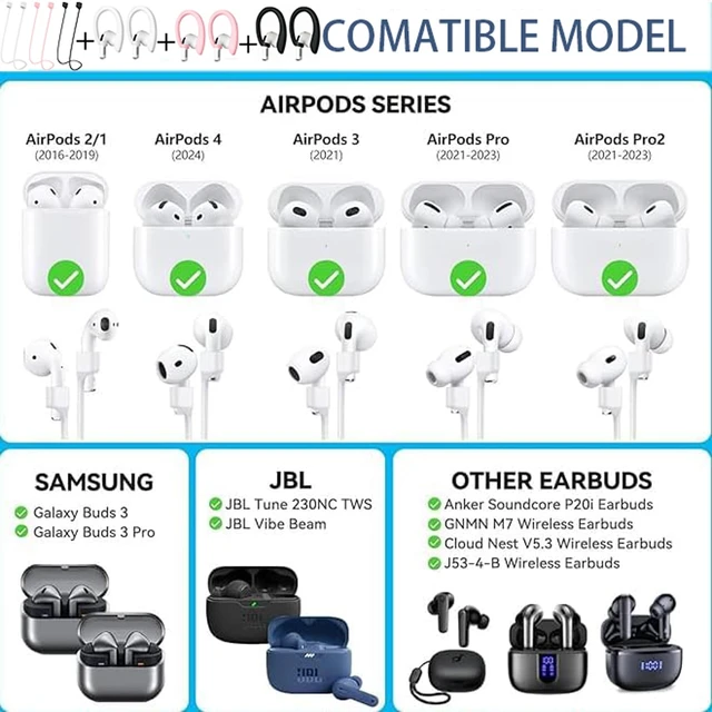 Alt view image 2 of 7 - (3 Straps + 6 Earhook+1 Lanyard) Ultra Strong Magnetic AirPods Straps,Anti-Lost Cord for 4rd Pro 1st 2nd 3rd AirPods 1st 2nd Silicone Sports Lanyard and Ear Hook (3white+3pink+3black+1gray)