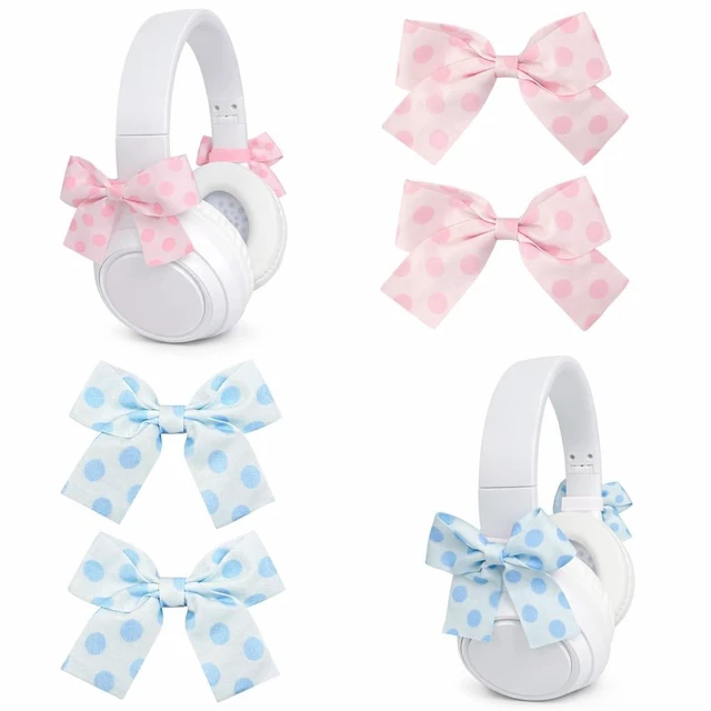 Main image of 4 Pack Bow Headphone Accessories, Pink Satin Ribbon Bows, Cute Coquette Headphone Attachment for Girls, Y2K Aesthetic Headset Decoration, Gamer Gift for Women Streamers (Blue&Pink)