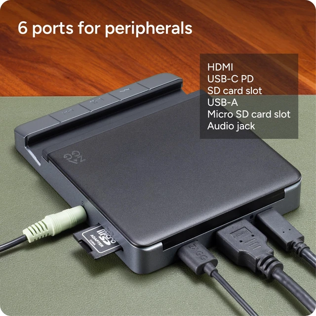 Alt view image 3 of 7 - 6-Port Media Hub HDMI 4K 60Hz, USB-C PD 100W For iPad, Chromebook, Android, USB-A 3.2 10Gbps, SD & MicroSD Card Readers, Audio Jack Compact & Durable w/Media Buttons