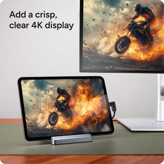 Alt view image 4 of 7 - 6-Port Media Hub HDMI 4K 60Hz, USB-C PD 100W For iPad, Chromebook, Android, USB-A 3.2 10Gbps, SD & MicroSD Card Readers, Audio Jack Compact & Durable w/Media Buttons
