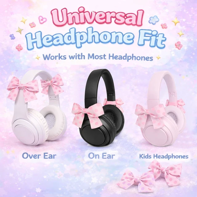 Alt view image 4 of 7 - 4 Pack Bow Headphone Accessories, Pink Satin Ribbon Bows, Cute Coquette Headphone Attachment for Girls, Y2K Aesthetic Headset Decoration, Gamer Gift for Women Streamers (Blue&Pink)