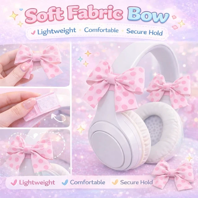 Alt view image 6 of 7 - 4 Pack Bow Headphone Accessories, Pink Satin Ribbon Bows, Cute Coquette Headphone Attachment for Girls, Y2K Aesthetic Headset Decoration, Gamer Gift for Women Streamers (Blue&Pink)