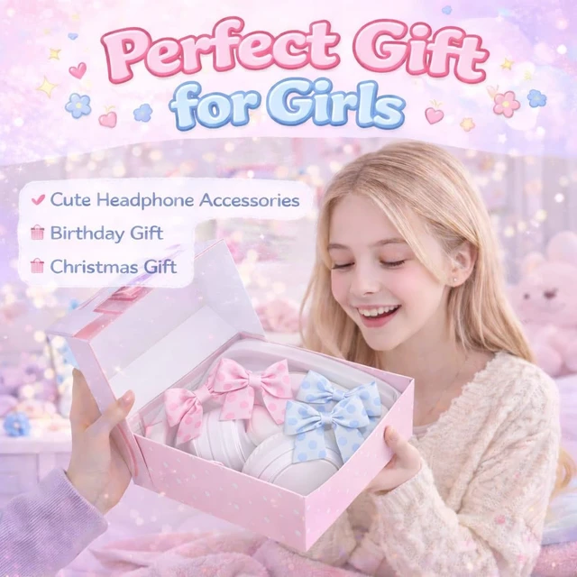 Alt view image 7 of 7 - 4 Pack Bow Headphone Accessories, Pink Satin Ribbon Bows, Cute Coquette Headphone Attachment for Girls, Y2K Aesthetic Headset Decoration, Gamer Gift for Women Streamers (Blue&Pink)