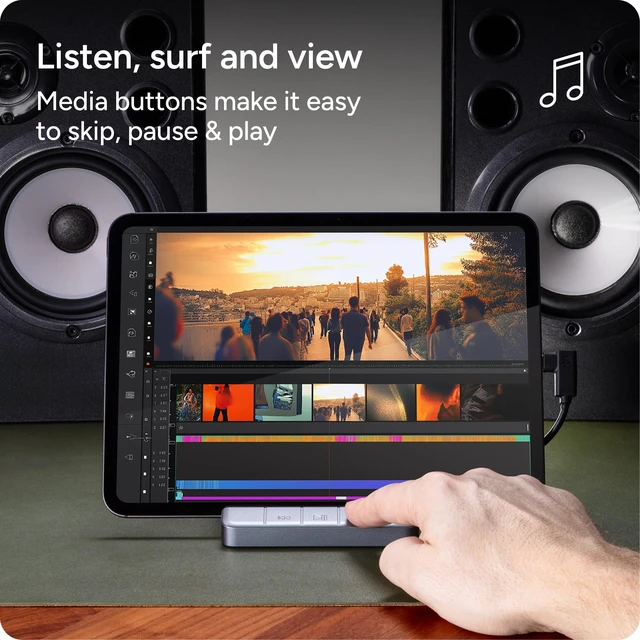 Alt view image 6 of 7 - 6-Port Media Hub HDMI 4K 60Hz, USB-C PD 100W For iPad, Chromebook, Android, USB-A 3.2 10Gbps, SD & MicroSD Card Readers, Audio Jack Compact & Durable w/Media Buttons