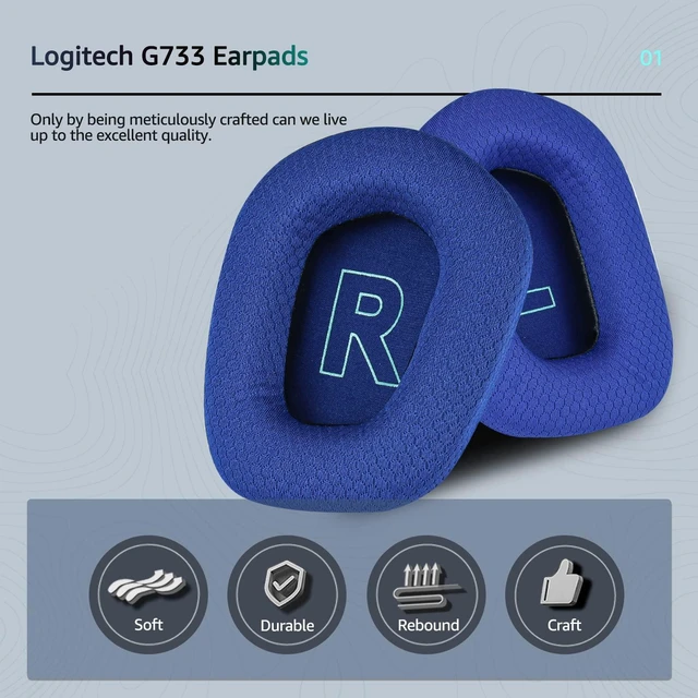 Alt view image 3 of 7 - Fabric Replacement Ear Pads for Logitech G733 Gaming Headset, Also Fit Logitech G335 Wireless Headphone, EarPads Accessories with Soft Mesh Fabric & Isolation Foam (Blue)