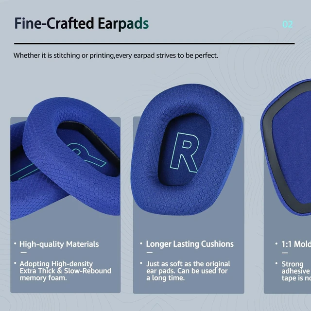 Alt view image 4 of 7 - Fabric Replacement Ear Pads for Logitech G733 Gaming Headset, Also Fit Logitech G335 Wireless Headphone, EarPads Accessories with Soft Mesh Fabric & Isolation Foam (Blue)