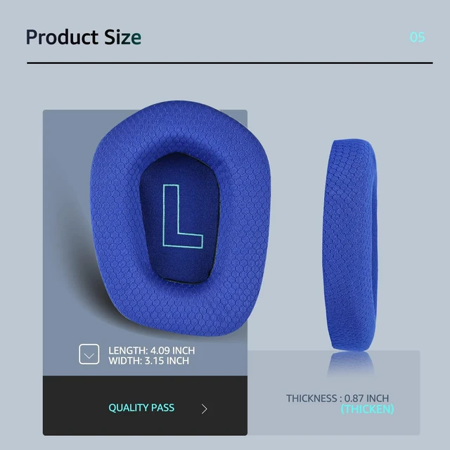 Alt view image 6 of 7 - Fabric Replacement Ear Pads for Logitech G733 Gaming Headset, Also Fit Logitech G335 Wireless Headphone, EarPads Accessories with Soft Mesh Fabric & Isolation Foam (Blue)
