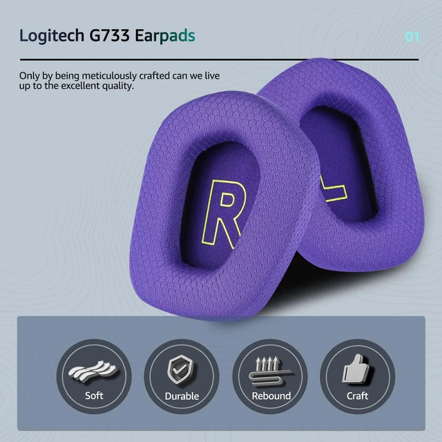 Alt view image 3 of 7 - Fabric Replacement Ear Pads for Logitech G733 Gaming Headset, Also Fit Logitech G335 Wireless Headphone, EarPads Accessories with Soft Mesh Fabric & Isolation Foam (Purple)
