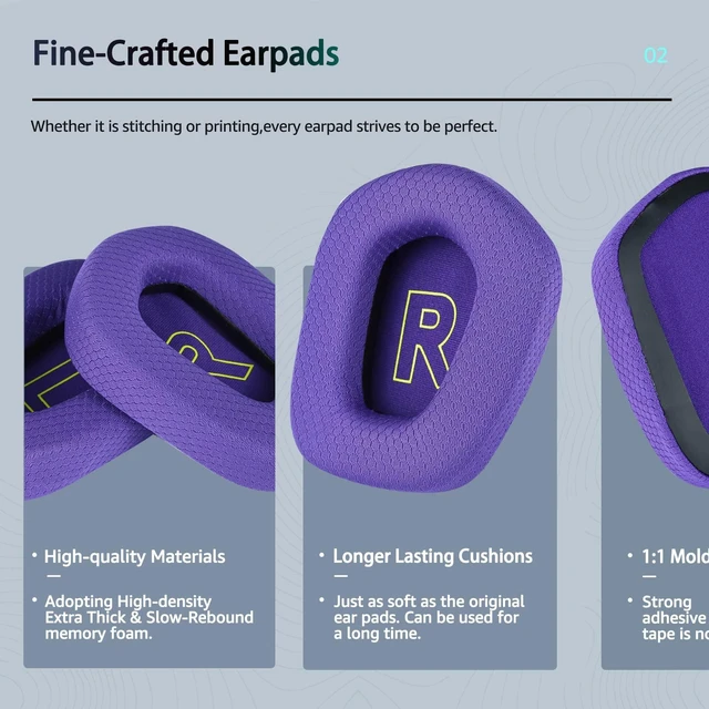 Alt view image 4 of 7 - Fabric Replacement Ear Pads for Logitech G733 Gaming Headset, Also Fit Logitech G335 Wireless Headphone, EarPads Accessories with Soft Mesh Fabric & Isolation Foam (Purple)