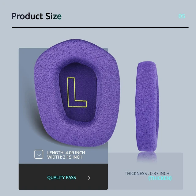 Alt view image 6 of 7 - Fabric Replacement Ear Pads for Logitech G733 Gaming Headset, Also Fit Logitech G335 Wireless Headphone, EarPads Accessories with Soft Mesh Fabric & Isolation Foam (Purple)