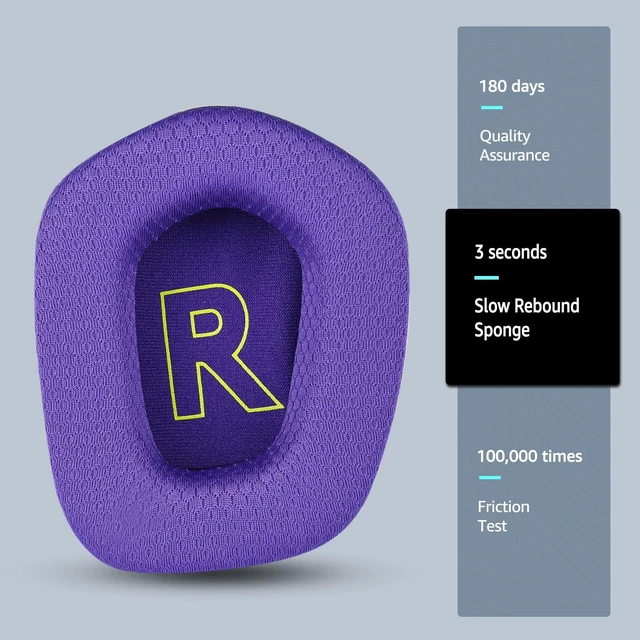 Alt view image 7 of 7 - Fabric Replacement Ear Pads for Logitech G733 Gaming Headset, Also Fit Logitech G335 Wireless Headphone, EarPads Accessories with Soft Mesh Fabric & Isolation Foam (Purple)