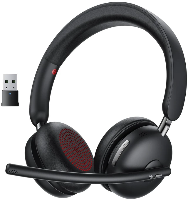 Main image of Wireless Headset with Mic for Work, Bluetooth 5.3 Headphones with Noise Cancelling, USB Dongle, Mute Button, 65H Battery, Wireless Headset for PC, Laptop, Call Center & Online Meetings