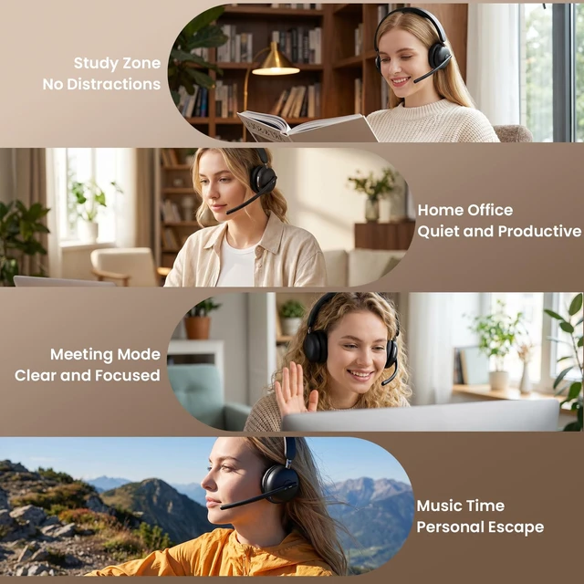 Alt view image 5 of 6 - Wireless Headset with Mic for Work, Bluetooth 5.3 Headphones with Noise Cancelling, USB Dongle, Mute Button, 65H Battery, Wireless Headset for PC, Laptop, Call Center & Online Meetings