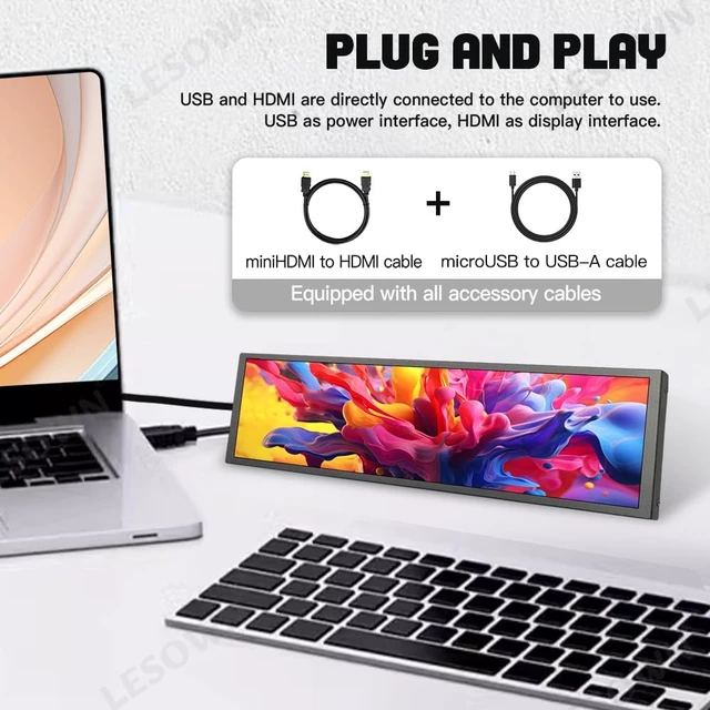 Alt view image 2 of 7 - 8.8 inch Stretched Bar Wide Touch Screen Monitor 480x1920 IPS Long bar LCD Display Secondary Screen PC Case for Windows Rpi4