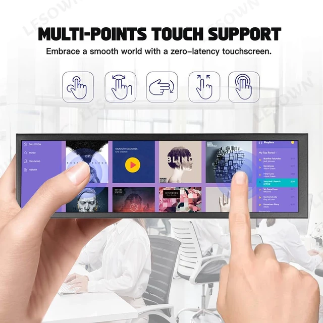 Alt view image 4 of 7 - 8.8 inch Stretched Bar Wide Touch Screen Monitor 480x1920 IPS Long bar LCD Display Secondary Screen PC Case for Windows Rpi4