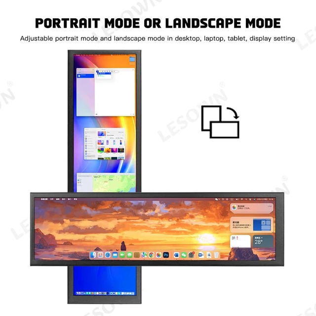 Alt view image 5 of 7 - 8.8 inch Stretched Bar Wide Touch Screen Monitor 480x1920 IPS Long bar LCD Display Secondary Screen PC Case for Windows Rpi4