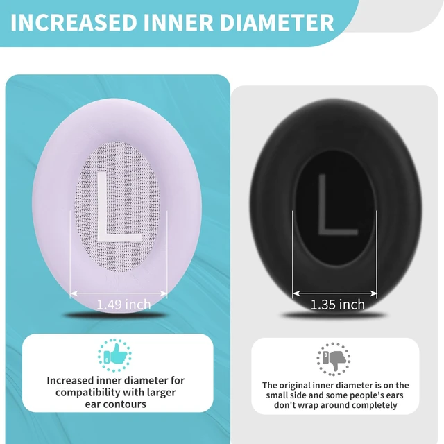Alt view image 5 of 7 - QC45 Ear Cushions for Bose qc45/45 SE,Larger and Thicker (Chilled Lilac)