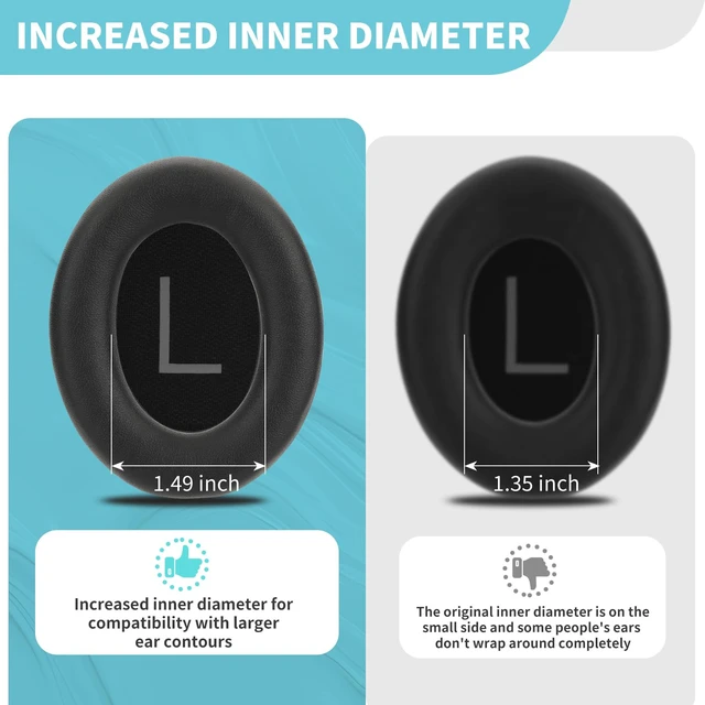 Alt view image 5 of 7 - QC45 Ear Cushions for Bose qc45/45 SE,Larger and Thicker (Black)