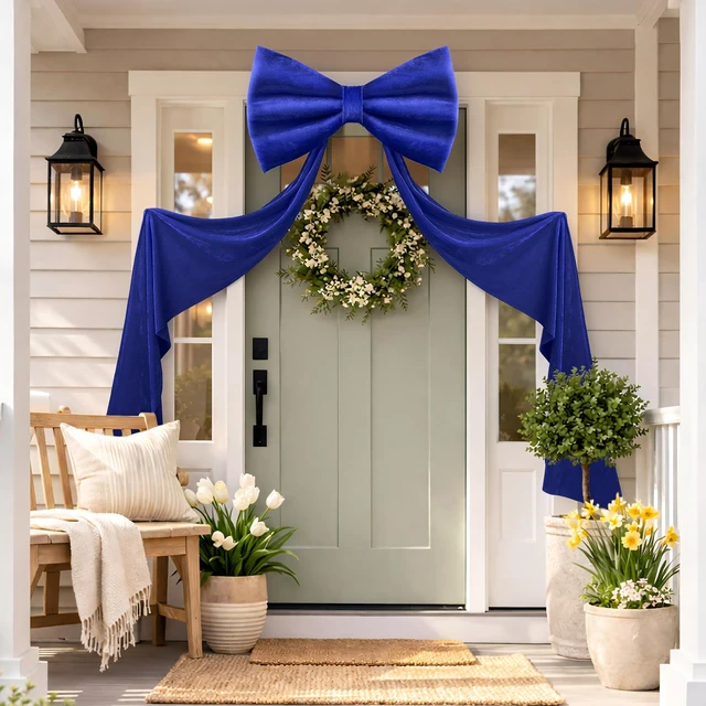 Alt view image 2 of 7 - Large Velvet Bow Party Backdrop Decor, 78.7x23.6 Inch Blue 1pcs 3D Sponge-filled, Reusable, Giant Velvet Bow Long Ribbon Streamers for Weddings, Parties, Baby Showers, Christmas Wall