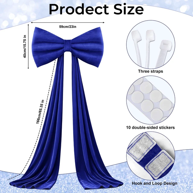 Alt view image 4 of 7 - Large Velvet Bow Party Backdrop Decor, 78.7x23.6 Inch Blue 1pcs 3D Sponge-filled, Reusable, Giant Velvet Bow Long Ribbon Streamers for Weddings, Parties, Baby Showers, Christmas Wall