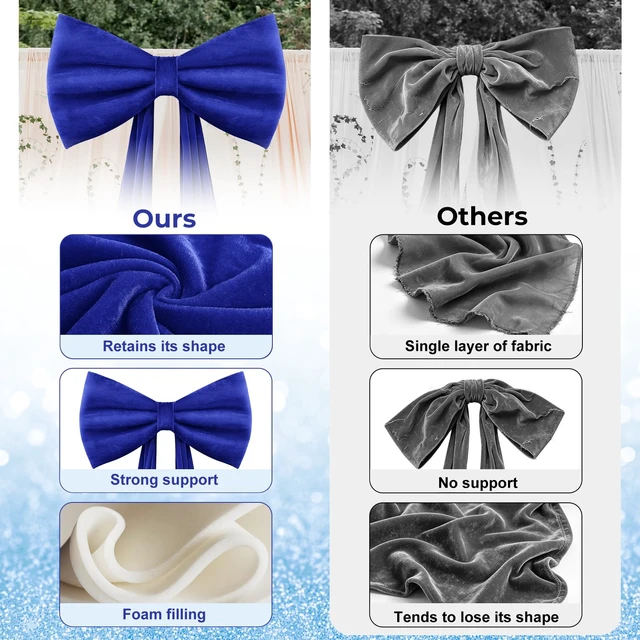 Alt view image 6 of 7 - Large Velvet Bow Party Backdrop Decor, 78.7x23.6 Inch Blue 1pcs 3D Sponge-filled, Reusable, Giant Velvet Bow Long Ribbon Streamers for Weddings, Parties, Baby Showers, Christmas Wall
