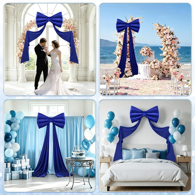 Alt view image 7 of 7 - Large Velvet Bow Party Backdrop Decor, 78.7x23.6 Inch Blue 1pcs 3D Sponge-filled, Reusable, Giant Velvet Bow Long Ribbon Streamers for Weddings, Parties, Baby Showers, Christmas Wall