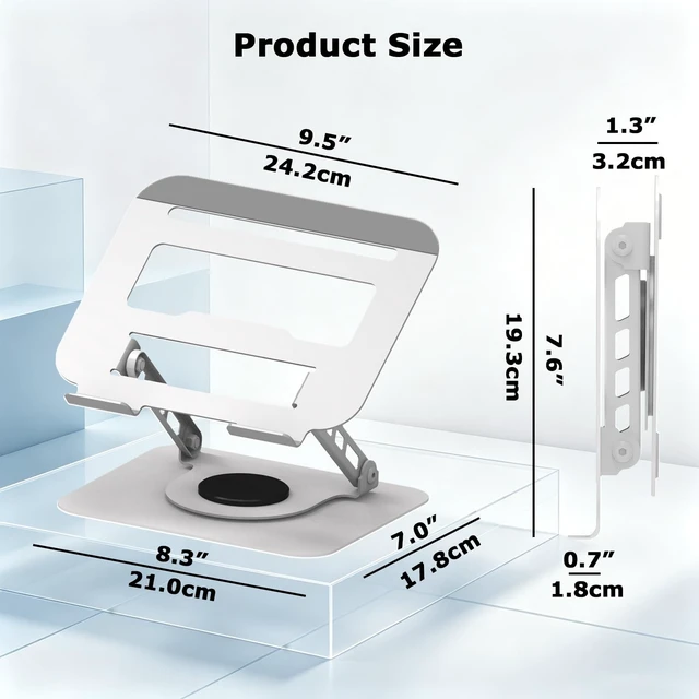 Alt view image 2 of 7 - Adjustable Laptop Stand 360°Rotation Computer Riser for Desk, Silver Fit for MacBook Pro/Air Notebook Up to 16 Inches, Adjustable & Foldable, Stability & Durability, Heat Dissipation Design