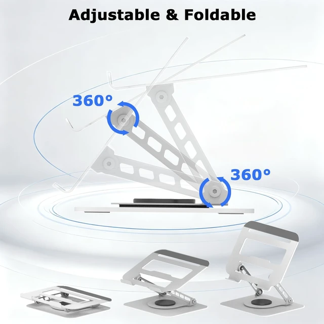 Alt view image 4 of 7 - Adjustable Laptop Stand 360°Rotation Computer Riser for Desk, Silver Fit for MacBook Pro/Air Notebook Up to 16 Inches, Adjustable & Foldable, Stability & Durability, Heat Dissipation Design