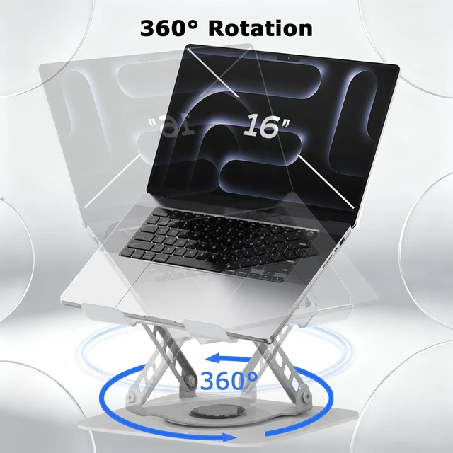 Alt view image 3 of 7 - Adjustable Laptop Stand 360°Rotation Computer Riser for Desk, Silver Fit for MacBook Pro/Air Notebook Up to 16 Inches, Adjustable & Foldable, Stability & Durability, Heat Dissipation Design