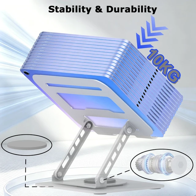 Alt view image 5 of 7 - Adjustable Laptop Stand 360°Rotation Computer Riser for Desk, Silver Fit for MacBook Pro/Air Notebook Up to 16 Inches, Adjustable & Foldable, Stability & Durability, Heat Dissipation Design