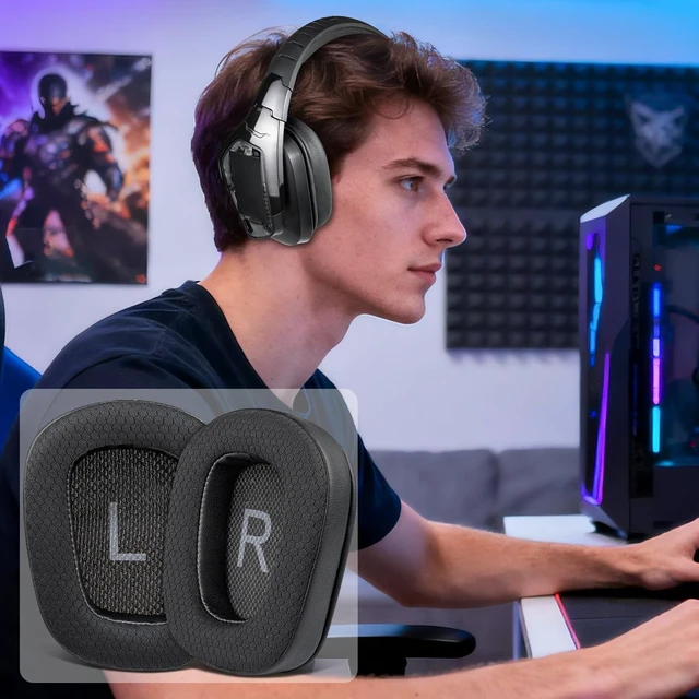 Alt view image 5 of 7 - Mesh Earpads for Logitech G935/G933/G930/G432/G35 - Black for G35/G930/G933/G935/G633/G635/G533/G430/G431/G432/G433/G332/G230/G231/G233 Headphones