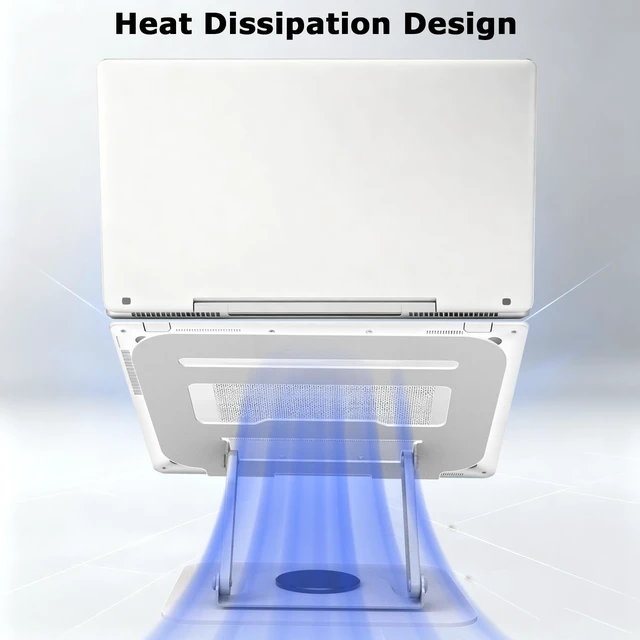 Alt view image 6 of 7 - Adjustable Laptop Stand 360°Rotation Computer Riser for Desk, Silver Fit for MacBook Pro/Air Notebook Up to 16 Inches, Adjustable & Foldable, Stability & Durability, Heat Dissipation Design