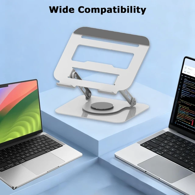 Alt view image 7 of 7 - Adjustable Laptop Stand 360°Rotation Computer Riser for Desk, Silver Fit for MacBook Pro/Air Notebook Up to 16 Inches, Adjustable & Foldable, Stability & Durability, Heat Dissipation Design