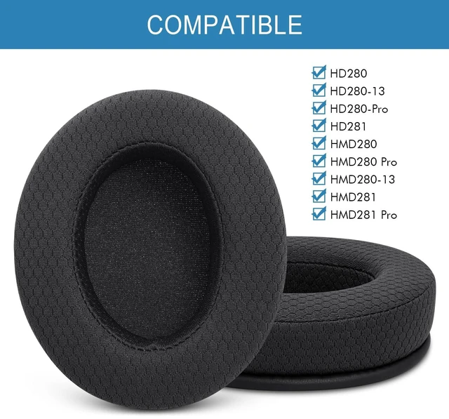 Alt view image 2 of 7 - Mesh Fabric Replacement Ear Pads for Sennheiser HD280 / HD280-Pro - Black Also for HD280-13 / HD281 / HMD280 / HMD280 Pro / HMD280-13 / HMD281 / HMD281 Pro, Cushions with Slow Rebound Memory Foam