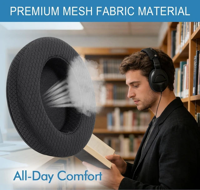 Alt view image 5 of 7 - Mesh Fabric Replacement Ear Pads for Sennheiser HD280 / HD280-Pro - Black Also for HD280-13 / HD281 / HMD280 / HMD280 Pro / HMD280-13 / HMD281 / HMD281 Pro, Cushions with Slow Rebound Memory Foam