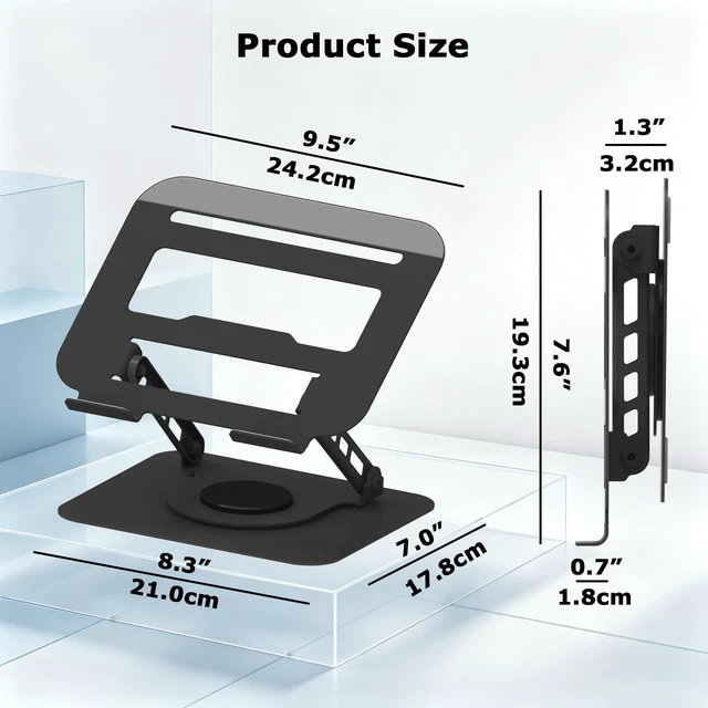 Alt view image 2 of 7 - Adjustable Laptop Stand 360°Rotation Computer Riser for Desk, Black Fit for MacBook Pro/Air Notebook Up to 16 Inches, Adjustable & Foldable, Stability & Durability, Heat Dissipation Design