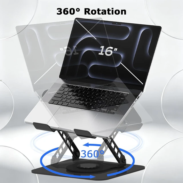 Alt view image 3 of 7 - Adjustable Laptop Stand 360°Rotation Computer Riser for Desk, Black Fit for MacBook Pro/Air Notebook Up to 16 Inches, Adjustable & Foldable, Stability & Durability, Heat Dissipation Design