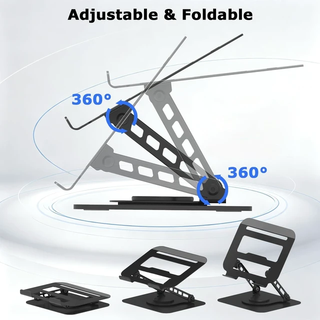 Alt view image 4 of 7 - Adjustable Laptop Stand 360°Rotation Computer Riser for Desk, Black Fit for MacBook Pro/Air Notebook Up to 16 Inches, Adjustable & Foldable, Stability & Durability, Heat Dissipation Design
