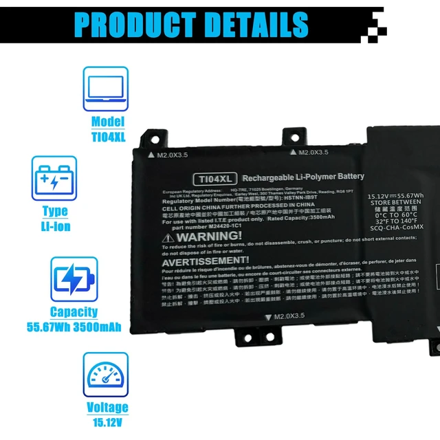 Alt view image 2 of 7 - TI04XL M24563-005 Laptop Battery Replacement for HP Envy 17 Envy 17-ch Series Laptop TI04XL HSTNN-IB9T M24420-1D1 TI04055XL M24420-1C1 Battery 15.12V 55.67Wh