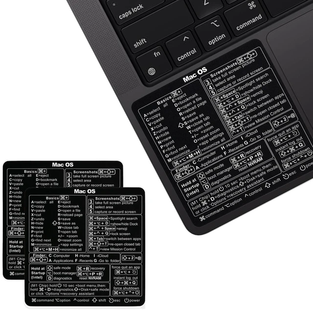 Main image of Mac OS Shortcut Stickers (2-Pack) MacBook Keyboard Cheat Sheet for macOS (2025) Waterproof Removable Vinyl Decals for MacBook Air/Pro, M1/M2/M3/M4 (8, Black)