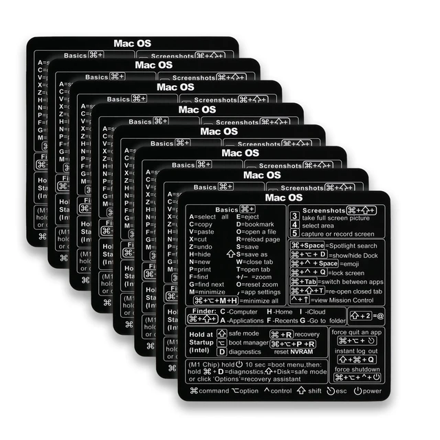 Alt view image 2 of 7 - Mac OS Shortcut Stickers (2-Pack) MacBook Keyboard Cheat Sheet for macOS (2025) Waterproof Removable Vinyl Decals for MacBook Air/Pro, M1/M2/M3/M4 (8, Black)